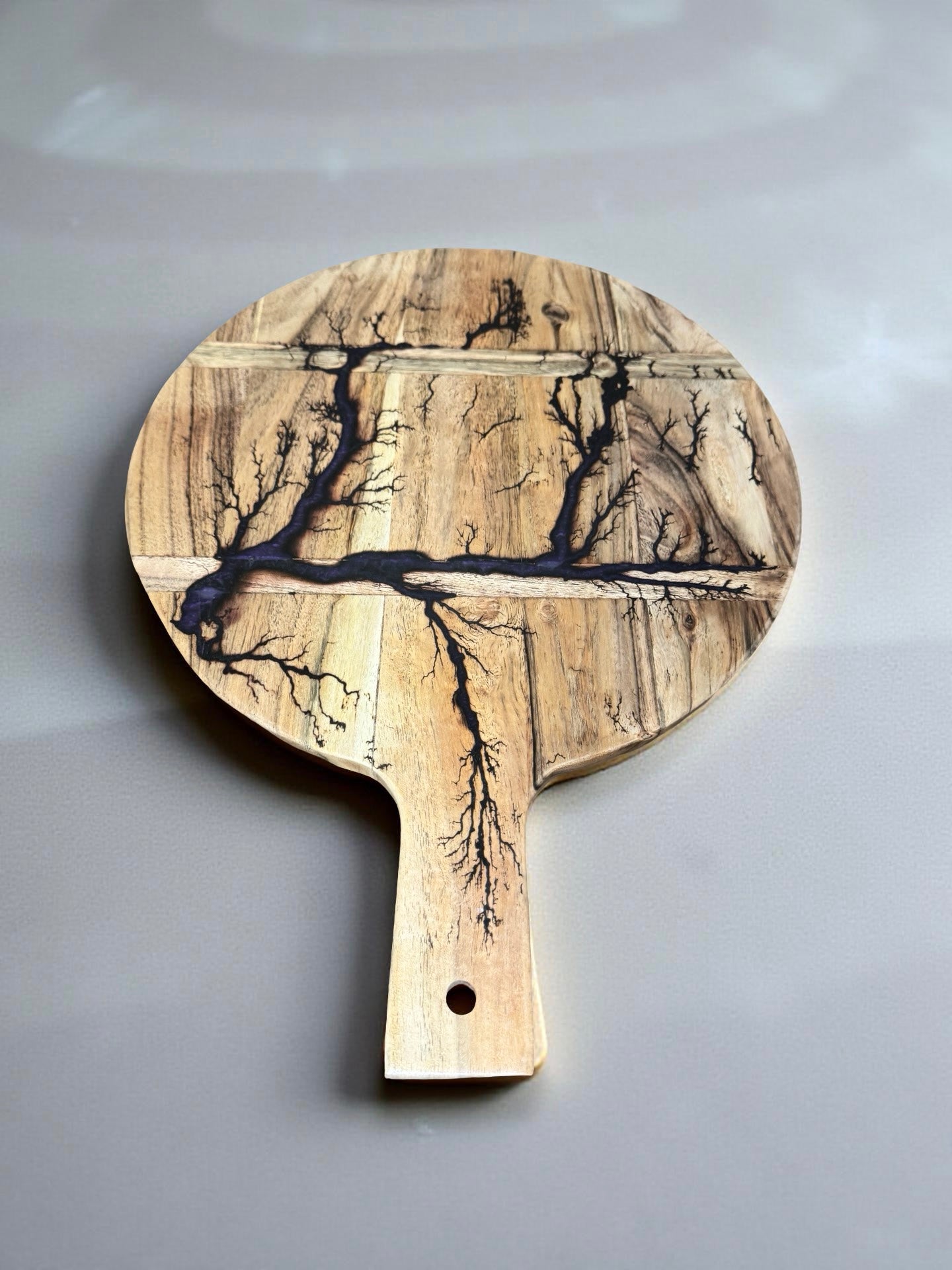 Lagoon blue resin round paddle acacia timber cheese board premium electric resin boards australia