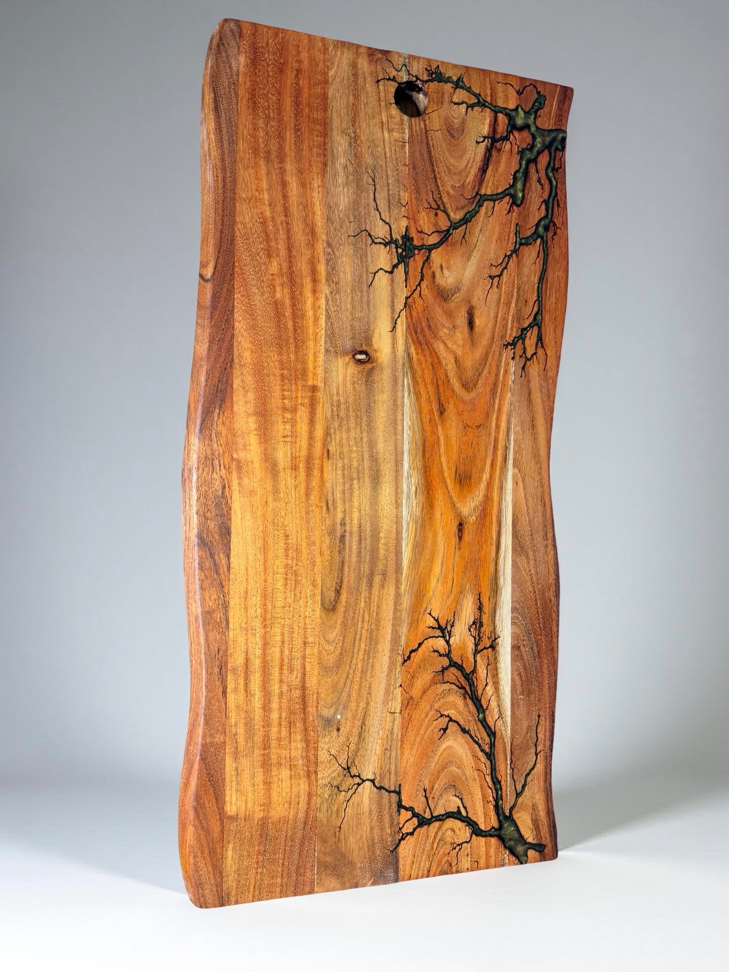 Live edge gold chameleon resin board resin boards Australia premium finish with detailed fractal burning