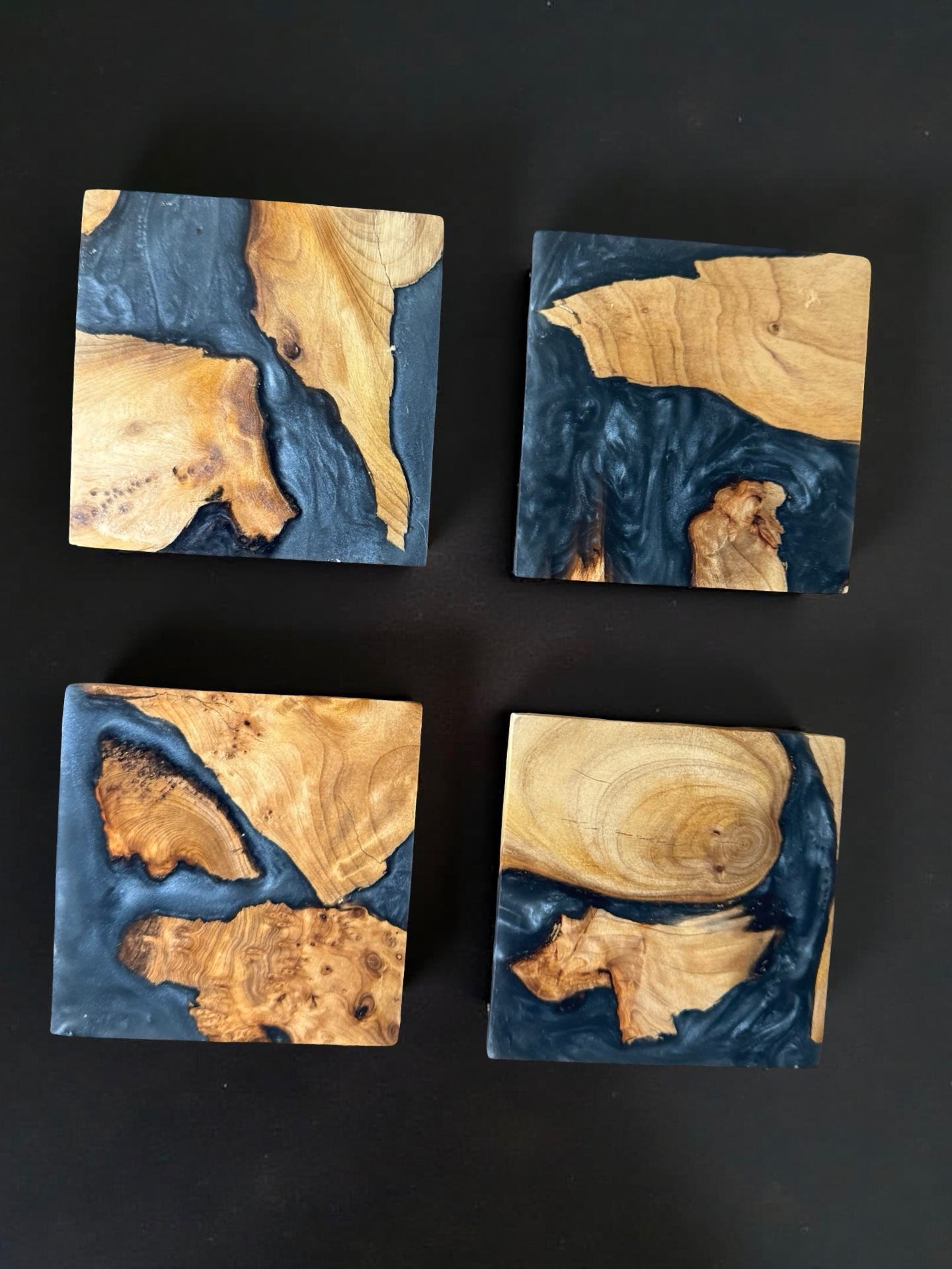 Square black resin timber coaster premium handcrafted home accessory