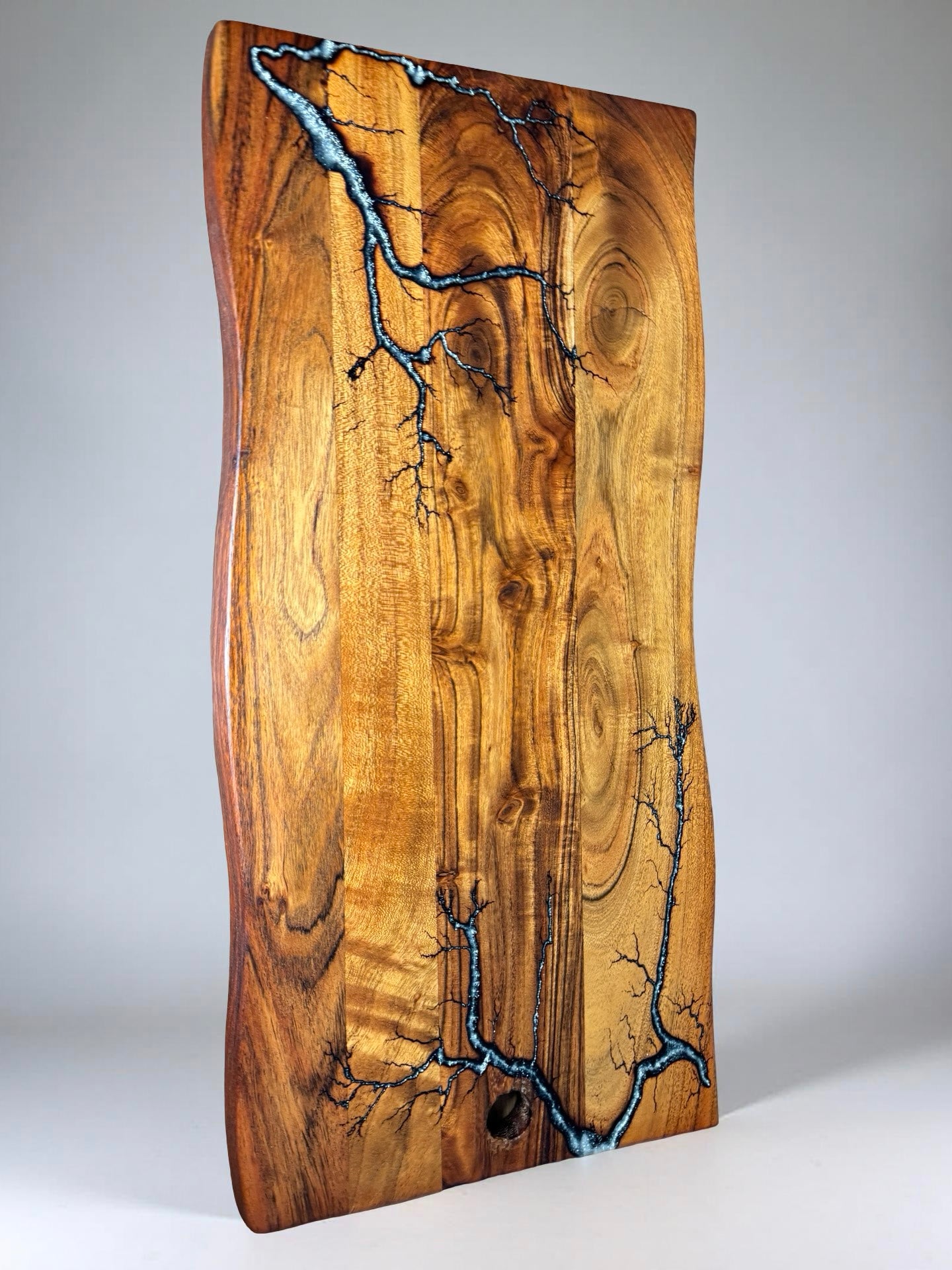 Live Edge Serving Board – Silver | Resin Boards Australia by Fractal Flow Designs