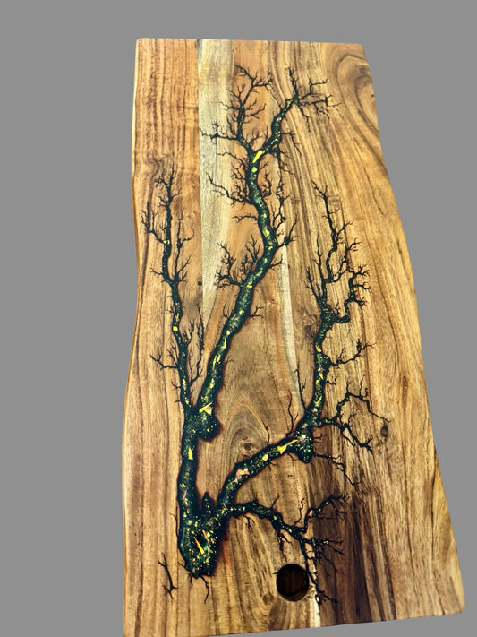 Unique live edge resin board with charcuterie style design, artisan serving platter from Bairnsdale Victoria, made with Australian timber for cheese and grazing lovers