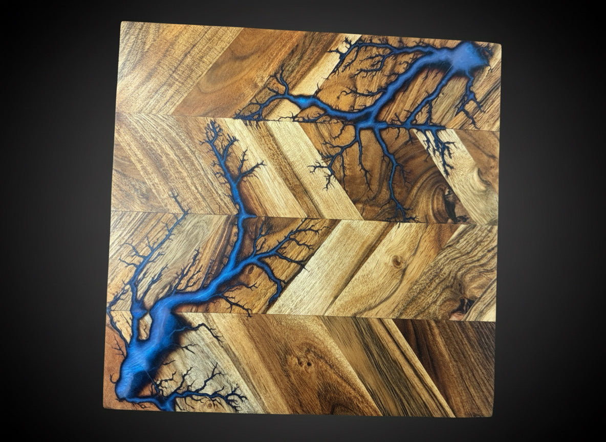 Premium resin chopping board handcrafted in Australia from acacia timber. Designed by Fractal Flow Designs — strong, stylish, and perfect for cheese, charcuterie, or gift occasions.