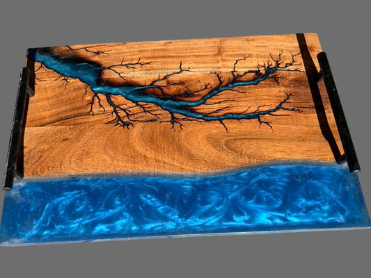 River Resin Board with Fractal Burning Art Australia | Sapphire Blue