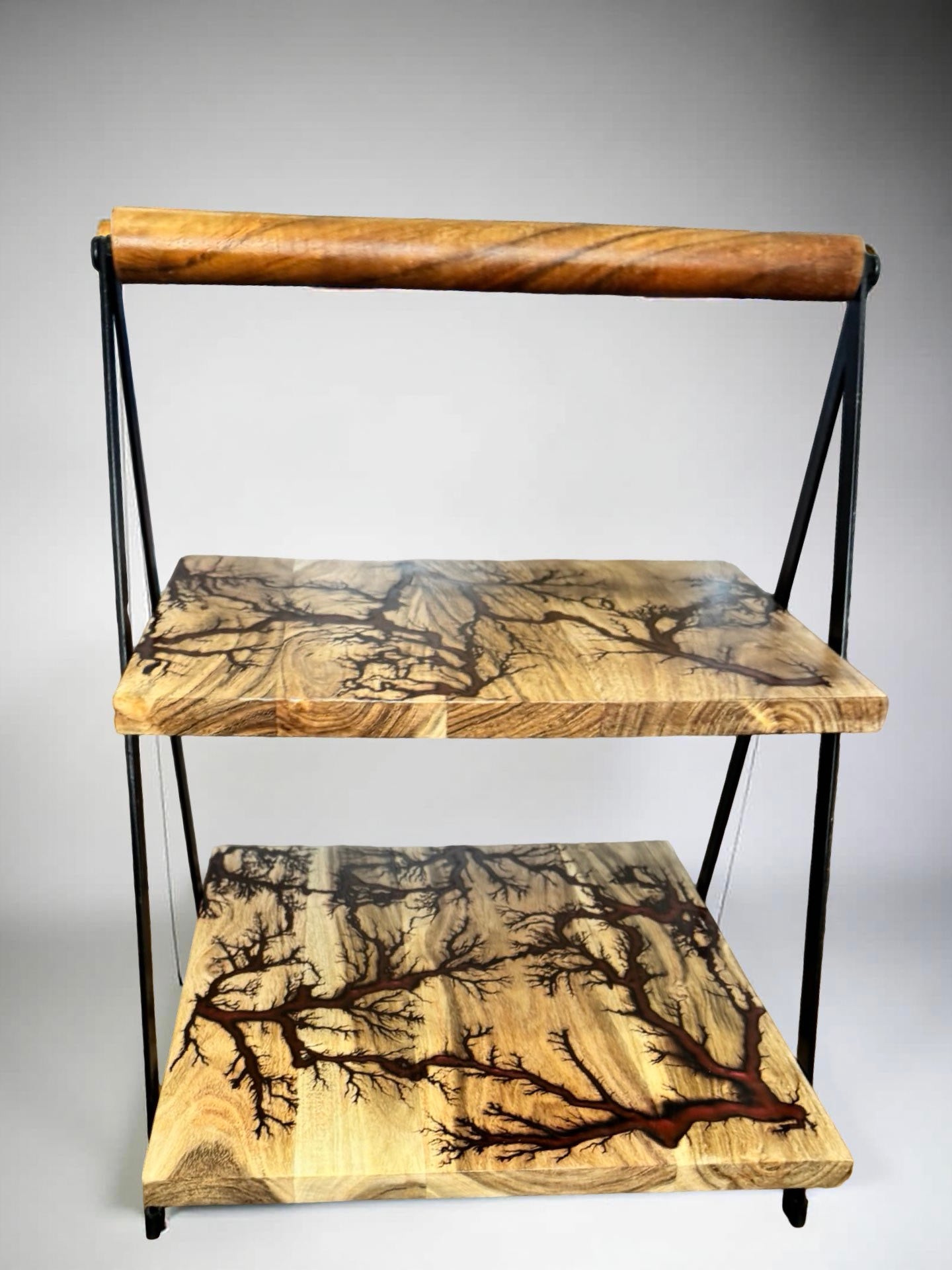 Red resin dessert stand artisan timber cake stand East Gippsland handcrafted piece electrifying art Fractal Flow Designs resin boards Australia