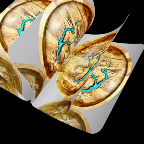 Giftable Australian resin tray – round plate design with electric fractal burn, made locally in Victoria