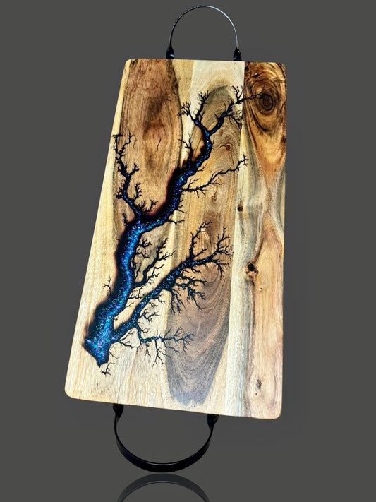 Resin art serving platter, handcrafted Australian timber board for entertaining