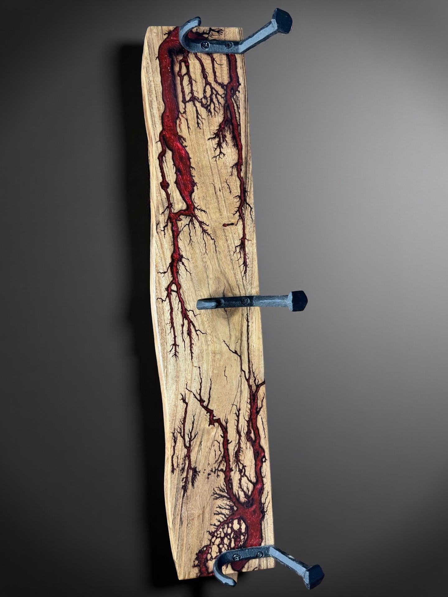 Contemporary timber coat rack with resin artwork, handcrafted in Victoria