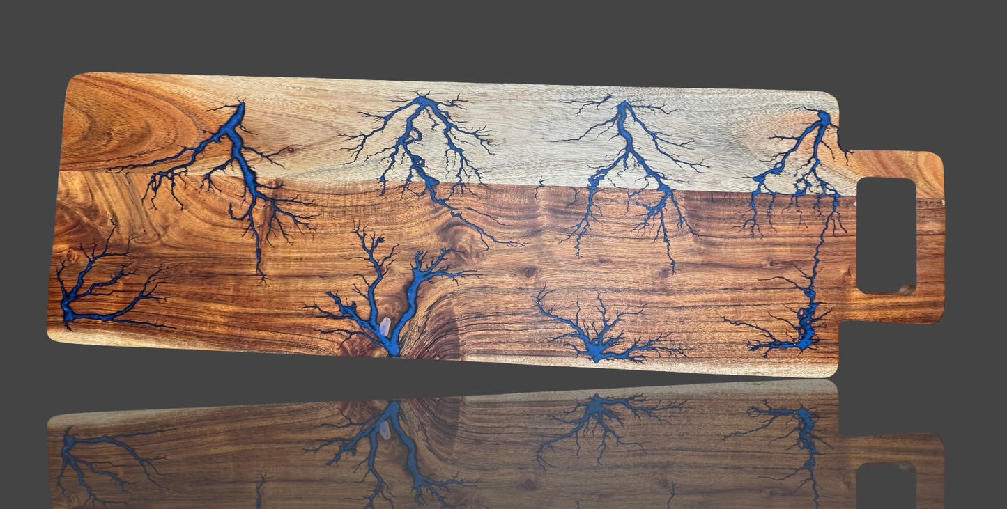 Gourmet Australian charcuterie grazing board with resin art detail and natural timber