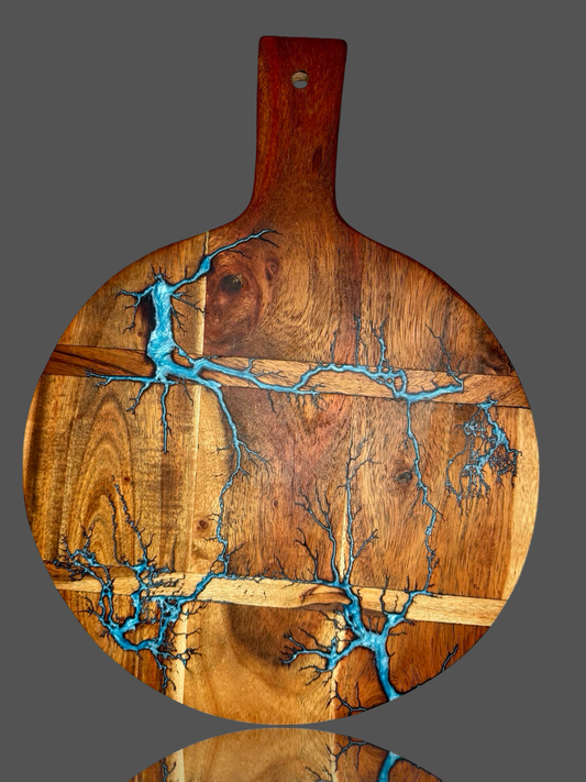 Round Resin Serving Paddle Board – Handcrafted Timber Charcuterie & Cheese Platter | Fractal Flow Designs (Bairnsdale, VIC, Australia) – Fractal Flow Designs, Australian-made resin board from Bairnsdale Victoria