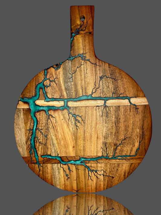 Round Resin Serving Paddle Board – Handcrafted Timber Charcuterie & Cheese Platter | Fractal Flow Designs (Bairnsdale, VIC, Australia) – Fractal Flow Designs, Australian-made resin board from Bairnsdale Victoria