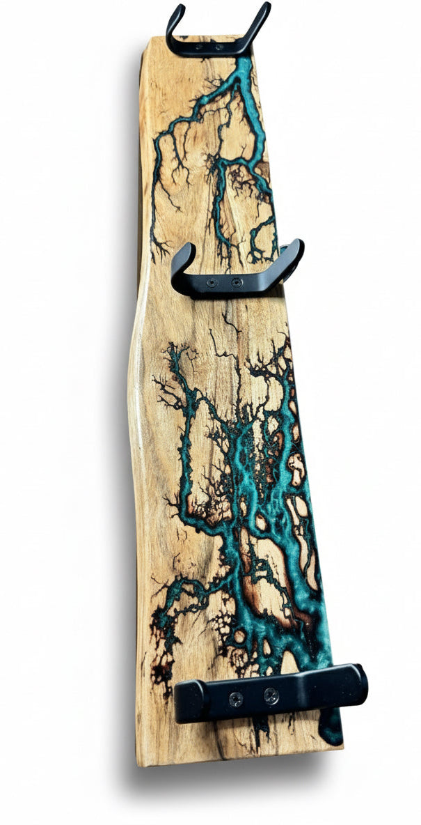 Emerald green resin coat rack with rich timber grain, handcrafted East Gippsland